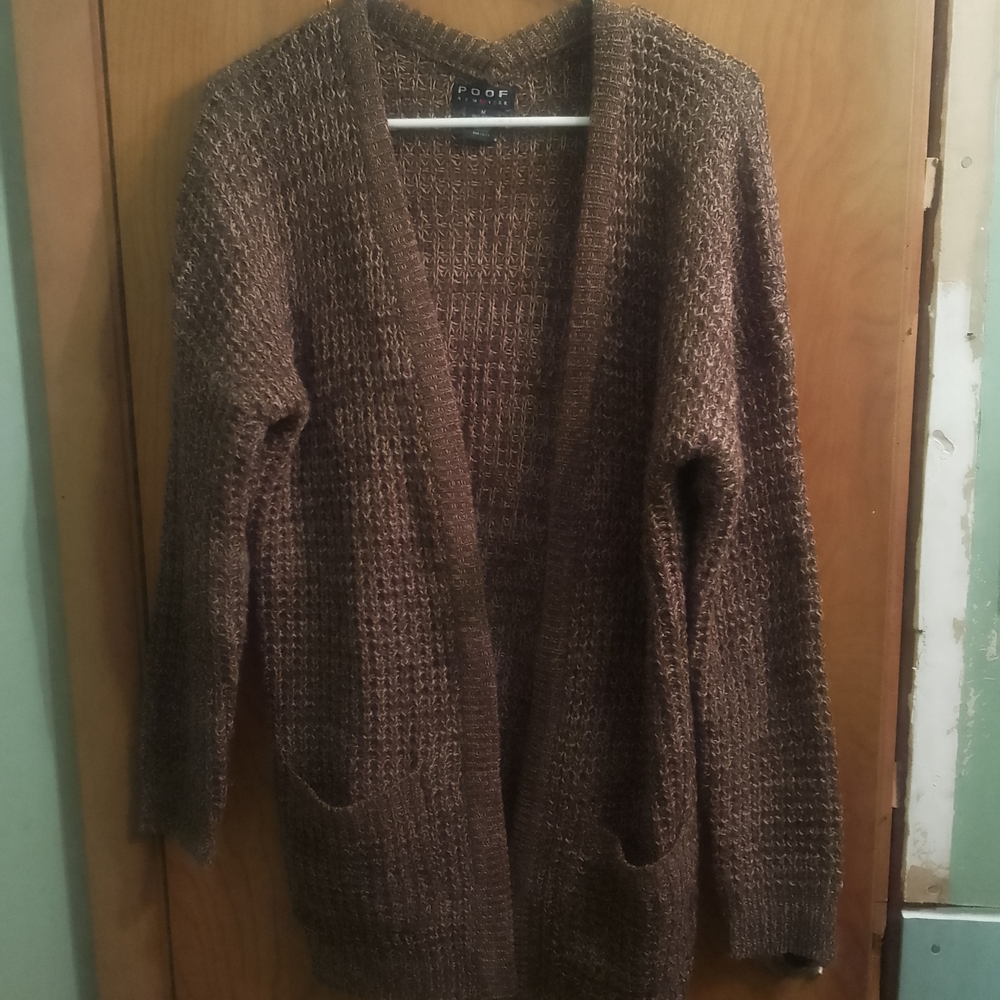 Poof! Women's Textured Chocolate  Brown Cardigan Open‎ Front Cardigan Sweater